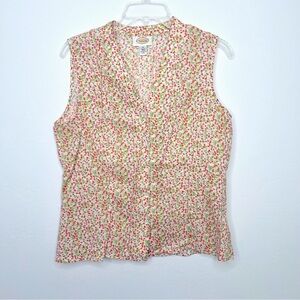 Talbots linen button down top. Berry print top. Size 14